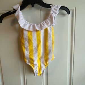 Yellow and White Striped Swimsuit- 4T